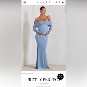 Club L London- Powder Blue Maternity
Ruched Mesh Bardot Maxi Dress